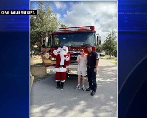 Santa rides Coral Gables fire truck to deliver gifts and holiday cheer to students with unique abilitiesWSVN 7News | Miami News, Weather, Sports | Fort Lauderdale